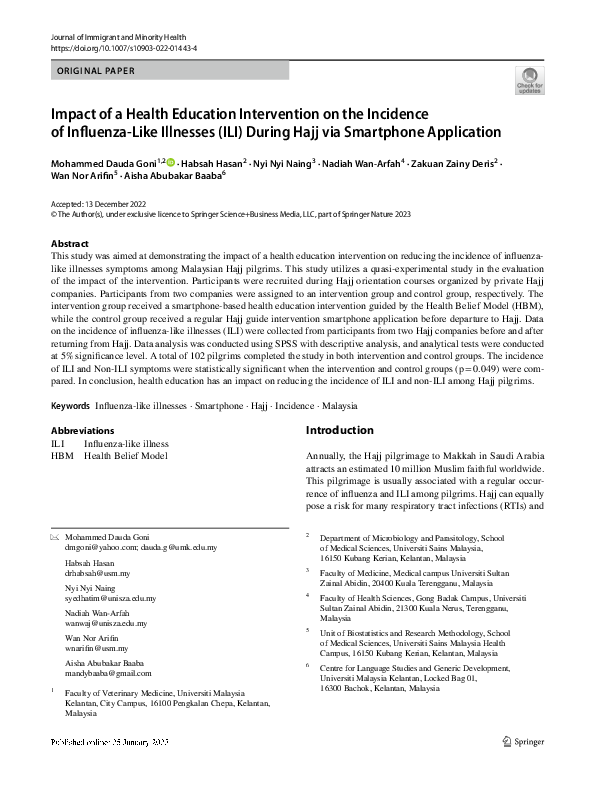 (PDF) Impact of a Health Education Intervention on the Incidence of ...