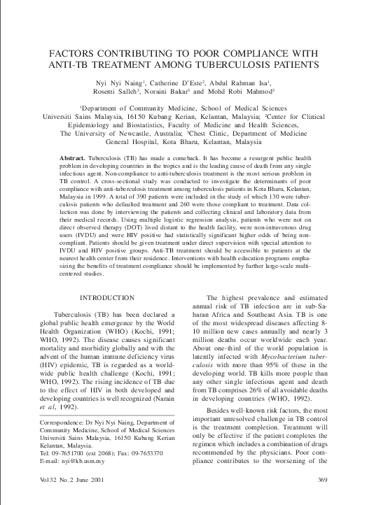(PDF) Factors contributing to poor compliance with anti-TB treatment ...
