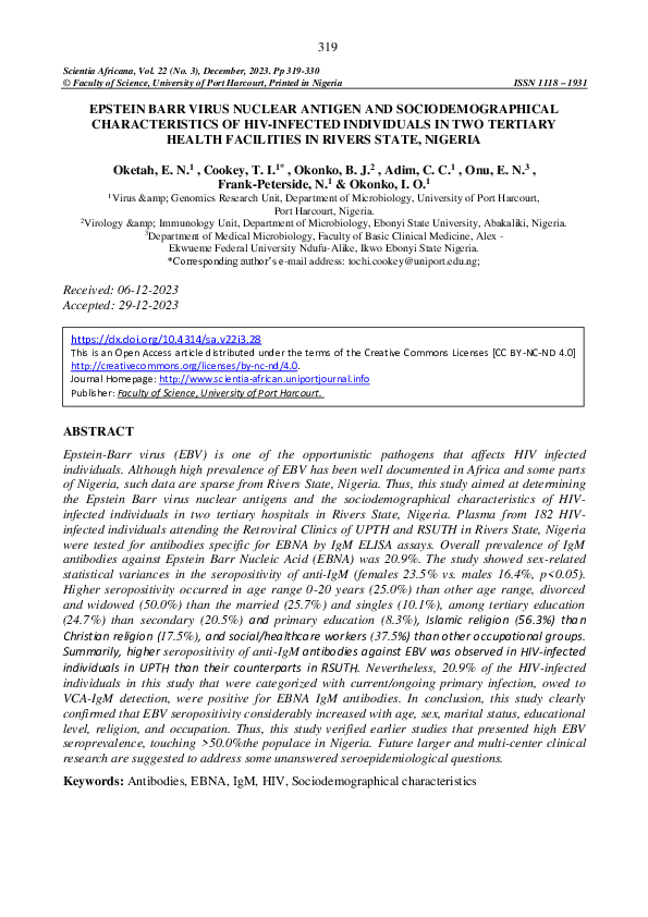 (PDF) Epstein Barr Virus nuclear antigen and sociodemographical ...