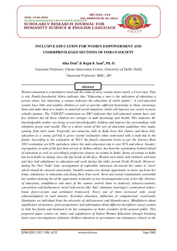 (PDF) Inclusive Education for Women Empowerment and Underprivileged ...