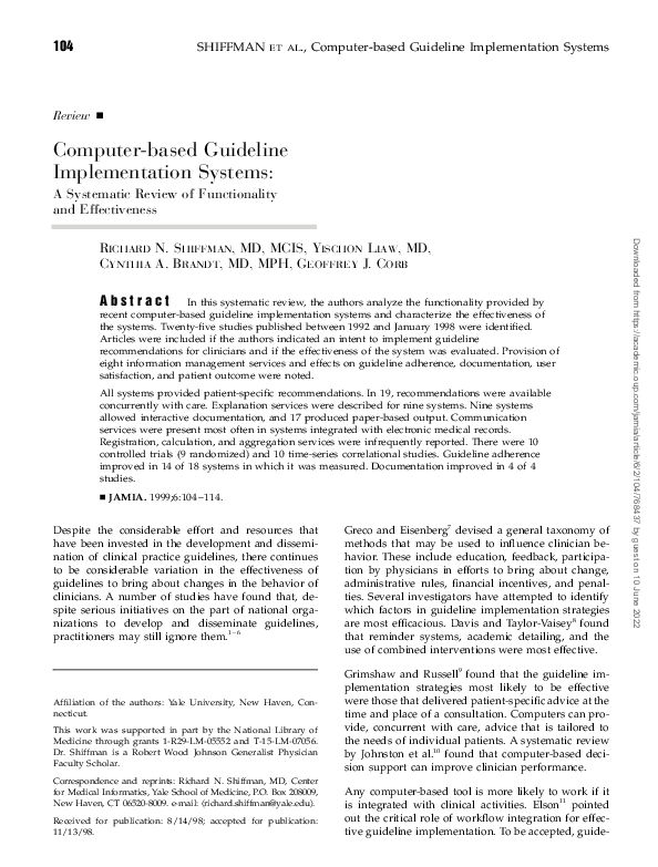 (PDF) Computer-based Guideline Implementation Systems: A Systematic ...