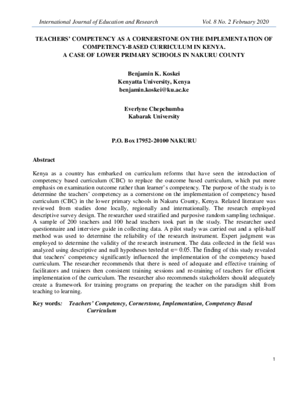 (PDF) Teachers’ Competency as a Cornerstone on the Implementation of ...
