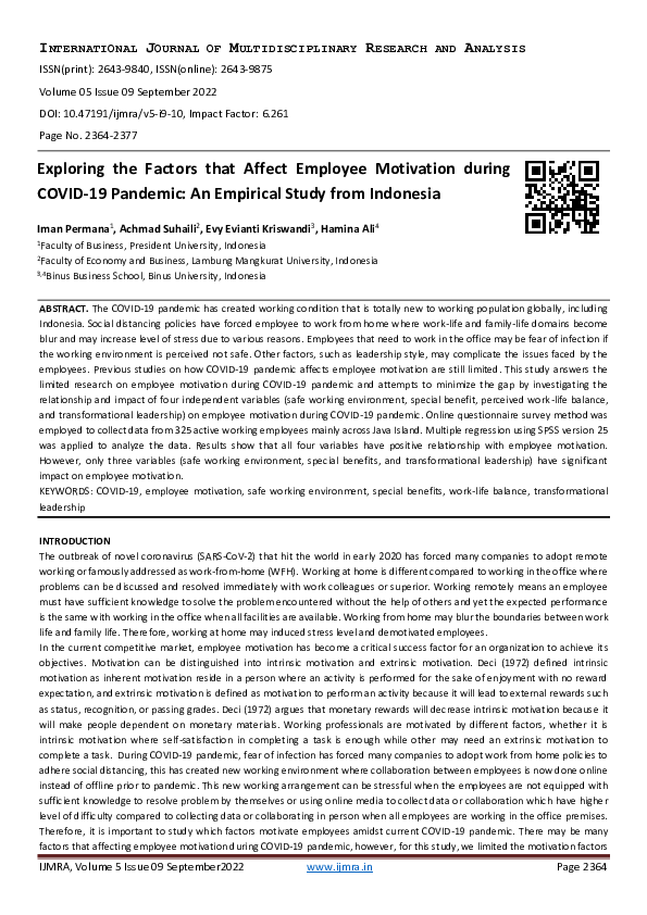 (PDF) Exploring the Factors that Affect Employee Motivation during ...