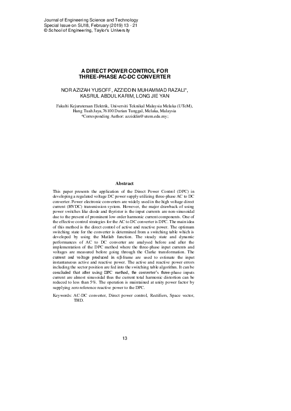(PDF) A DIRECT POWER CONTROL FOR AC DC CONVERTER