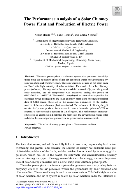 (PDF) The Performance Analysis of a Solar Chimney Power Plant and ...