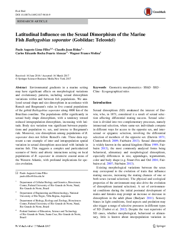 (PDF) Latitudinal Influence on the Sexual Dimorphism of the Marine Fish ...