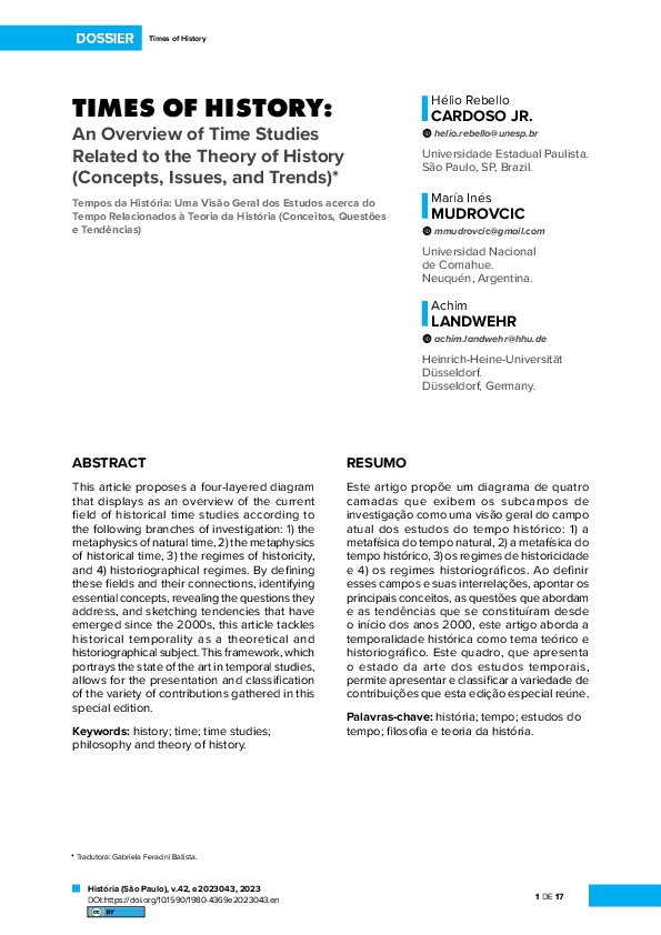 (PDF) Times of History: An Overview of Time Studies Related to the ...
