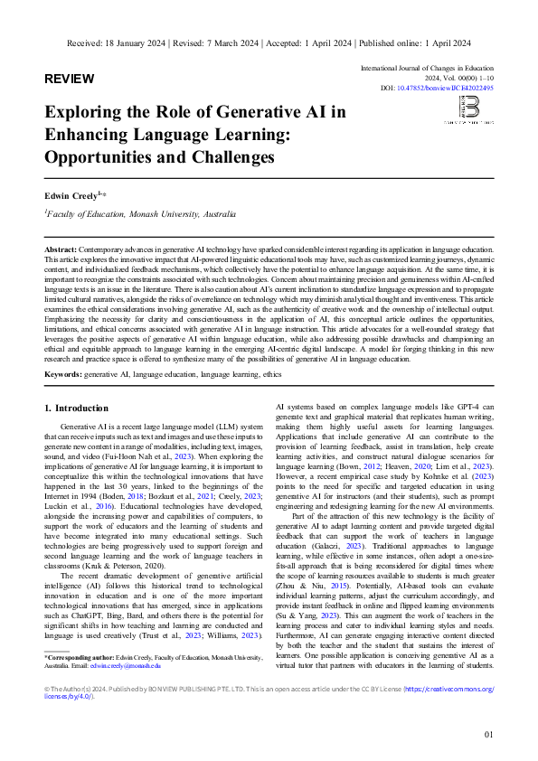 (PDF) Exploring the Role of Generative AI in Enhancing Language ...