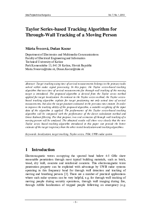 (PDF) Taylor Series-based Tracking Algorithm for Through-Wall Tracking ...