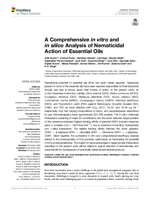 (PDF) A Comprehensive in vitro and in silico Analysis of Nematicidal ...