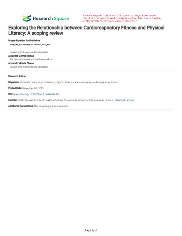 (PDF) Exploring the Relationship between Cardiorespiratory Fitness and ...