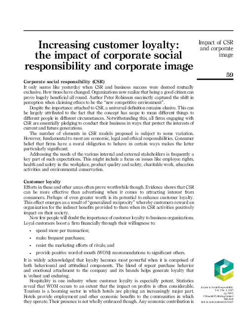 (PDF) Increasing customer loyalty: the impact of corporate social ...