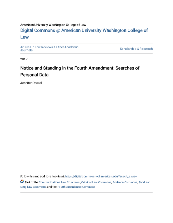 (PDF) Notice and Standing in the Fourth Amendment: Searches of Personal ...