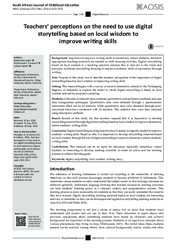 (PDF) Teachers’ perceptions on the need to use digital storytelling ...