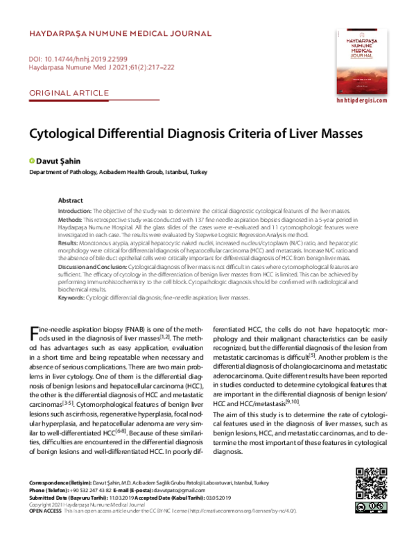 (PDF) Cytological Differential Diagnosis Criteria of Liver Masses