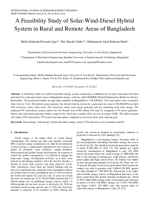 (PDF) A Feasibility Study of Solar-Wind-Diesel Hybrid System in Rural ...