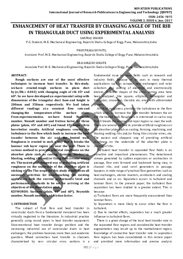 (PDF) Enhancement Of Heat Transfer By Changing Angle Of The Rib In ...