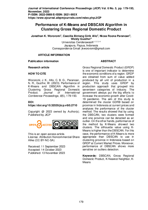 (PDF) Performance of K-Means and DBSCAN Algorithm in Clustering Gross ...
