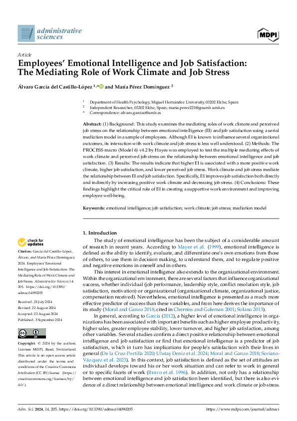 (PDF) Employees’ Emotional Intelligence and Job Satisfaction: The ...