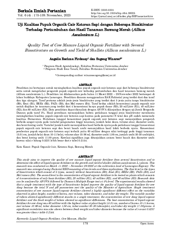 (PDF) Uji Kualitas Pupuk Organik Cair Kotoran Sapi dengan Beberapa ...