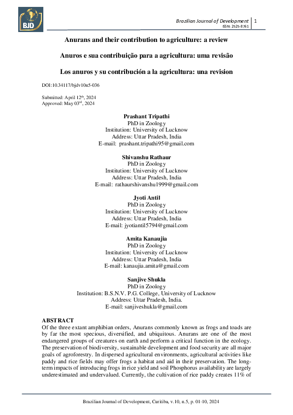 (PDF) Anurans and their contribution to agriculture: a review