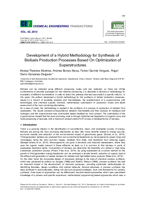 (PDF) Development of a Hybrid Methodology for Synthesis of Biofuels ...