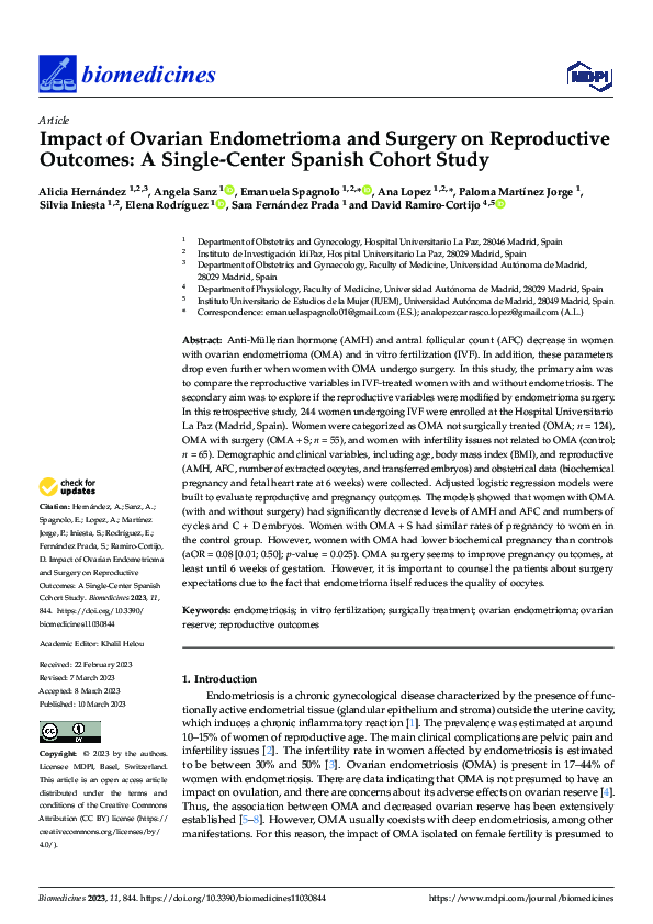 (PDF) Impact of Ovarian Endometrioma and Surgery on Reproductive ...