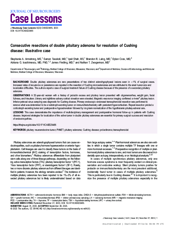 (PDF) Consecutive resections of double pituitary adenoma for resolution ...