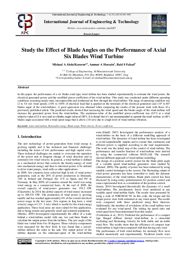 (PDF) Study the Effect of Blade Angles on the Performance of Axial Six ...