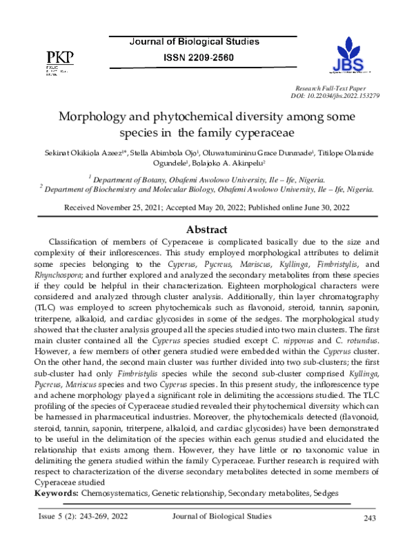 (PDF) Morphology and phytochemical diversity among some species in the ...