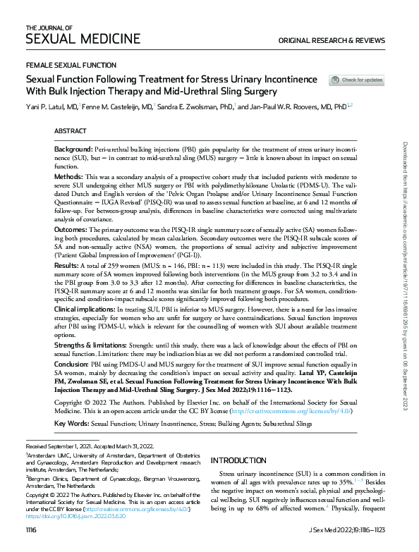 (PDF) Sexual Function Following Treatment for Stress Urinary ...
