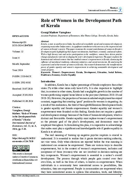 (PDF) Role of Women in the Development Path of Kerala