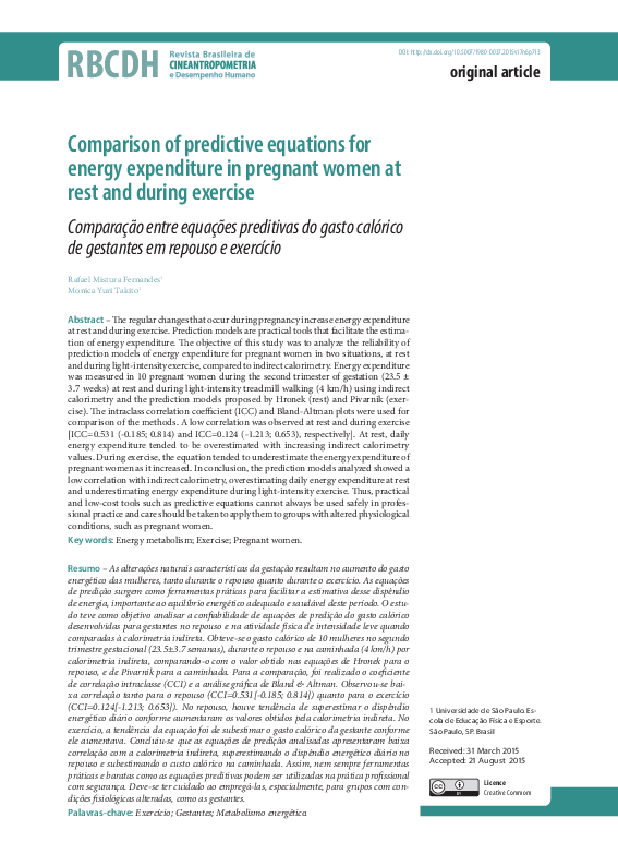 (PDF) Comparison of predictive equations for energy expenditure in ...