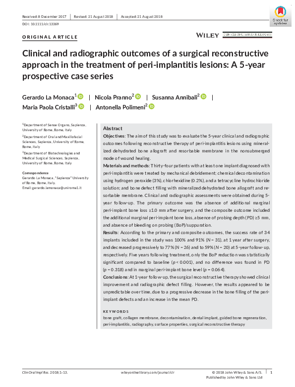 (PDF) Clinical and radiographic outcomes of a surgical reconstructive ...