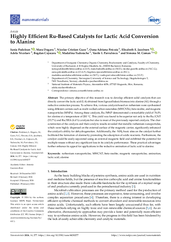 (PDF) Highly Efficient Ru-Based Catalysts for Lactic Acid Conversion to ...