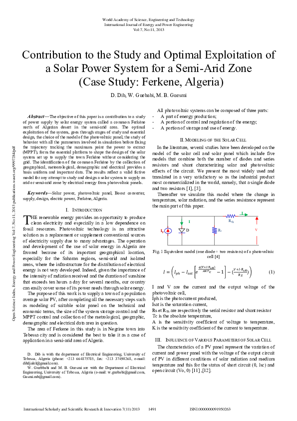 (PDF) Contribution To The Study And Optimal Exploitation Of A Solar ...