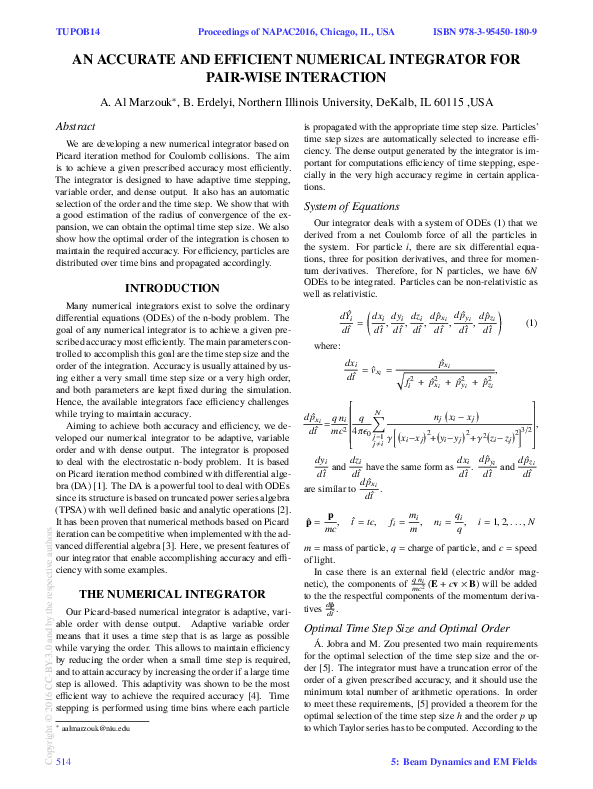 (PDF) An Accurate and Efficient Numerical Integrator for Pairwise ...