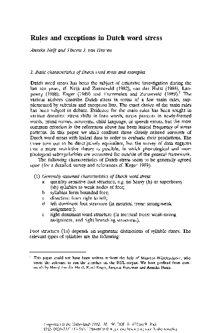 (PDF) Rules and exceptions in Dutch word stress