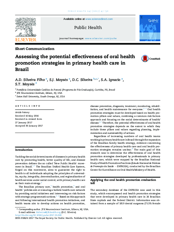 (PDF) Assessing the potential effectiveness of oral health promotion ...