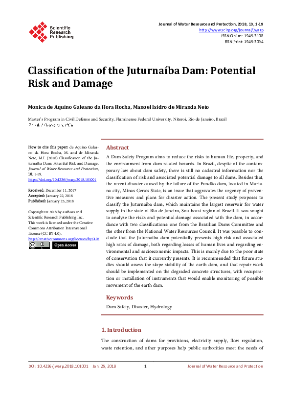 (PDF) Classification of the Juturnaíba Dam: Potential Risk and Damage