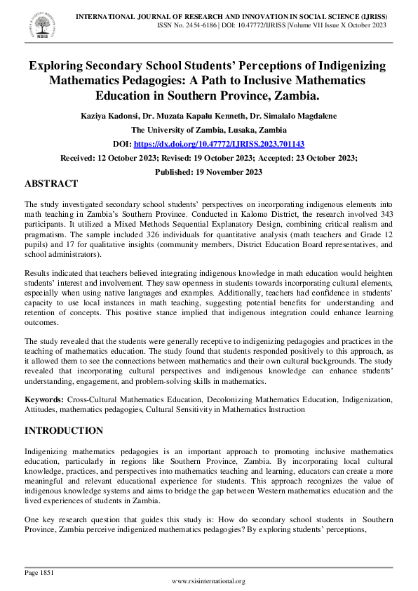(PDF) Exploring Secondary School Students’ Perceptions of Indigenizing ...