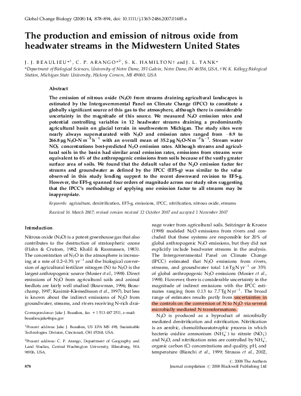 (PDF) The production and emission of nitrous oxide from headwater ...