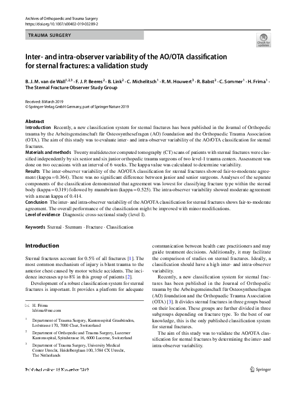 (PDF) Inter- and intra-observer variability of the AO/OTA ...