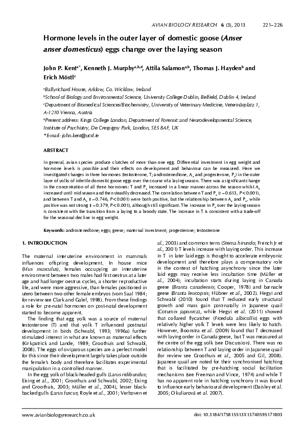 (PDF) Hormone levels in the outer layer of domestic goose ( Anser anser ...