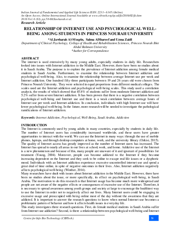(PDF) Relationship of Internet Use and Psychological Well-Being among ...