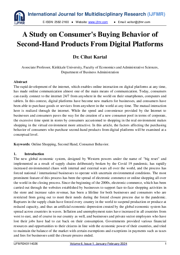 (PDF) A Study on Consumer's Buying Behavior of Second-hand Products ...
