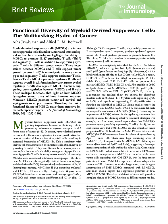 (PDF) Functional Diversity of Myeloid-Derived Suppressor Cells: The ...