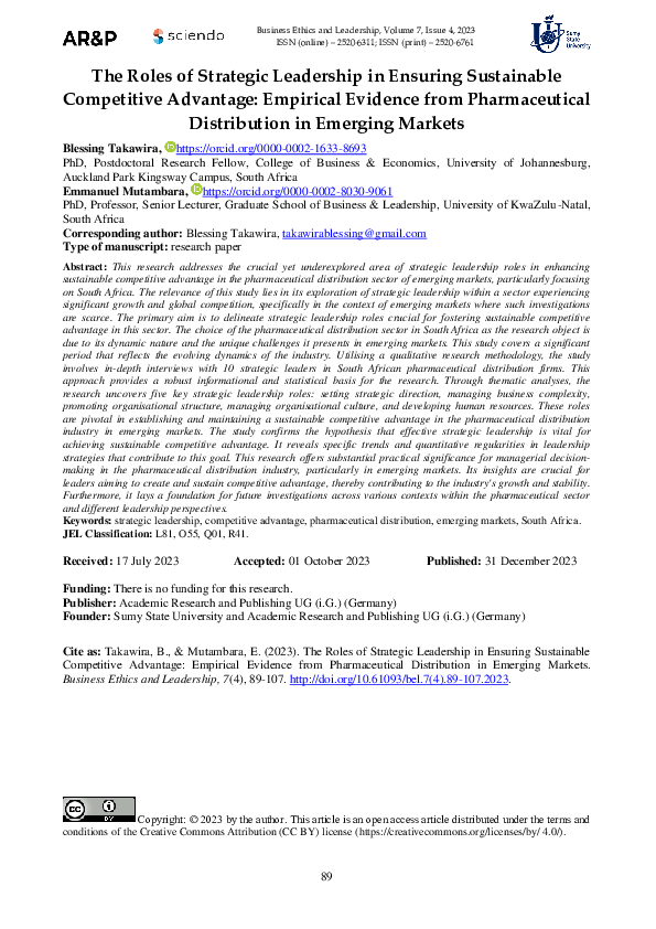 (PDF) The Roles of Strategic Leadership in Ensuring Sustainable ...
