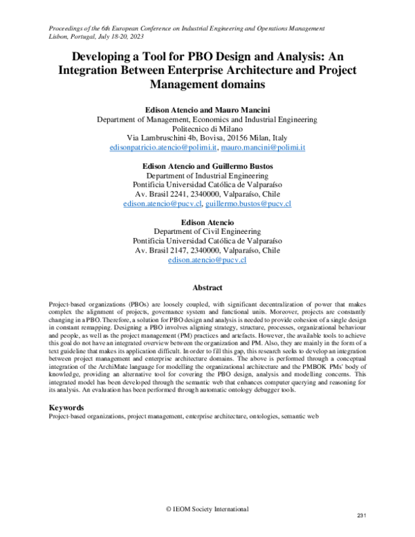 (PDF) Developing a Tool for PBO Design and Analysis: An Integration ...