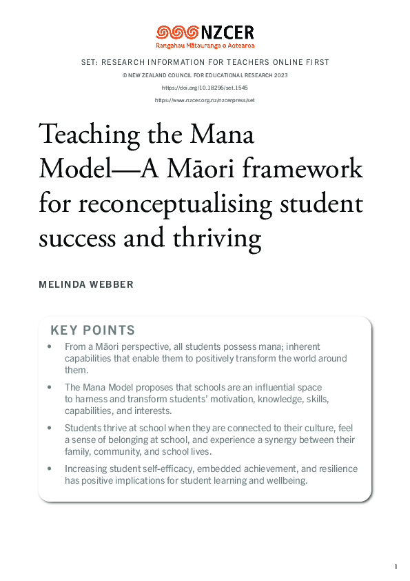 (PDF) Teaching the Mana Model—A Māori framework for reconceptualising ...